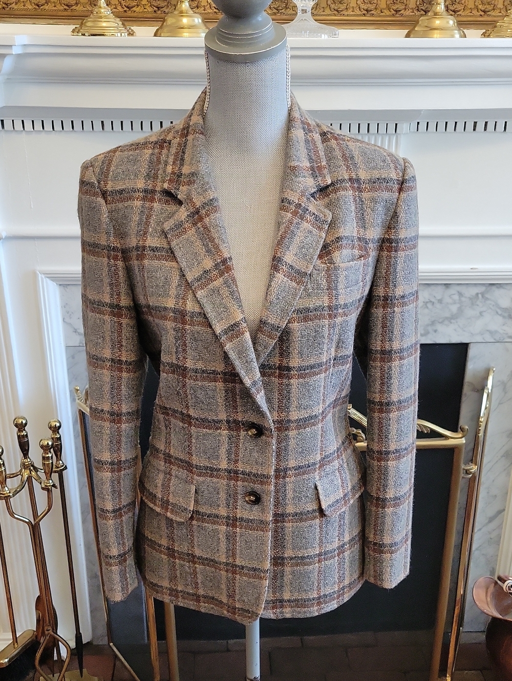 Vintage Harrington Square Plaid Wool Blazar